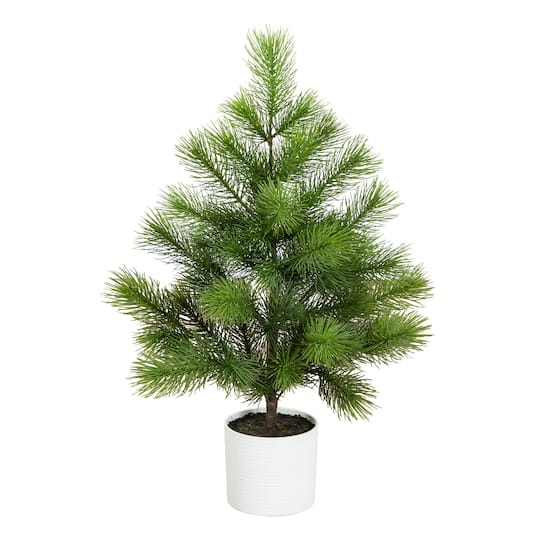 Nearly Natural 3Ft Unlit Artificial Real Touch Masson Pine Christmas Tree in White Decorative Planter in Green | 3 ft | Michaels®